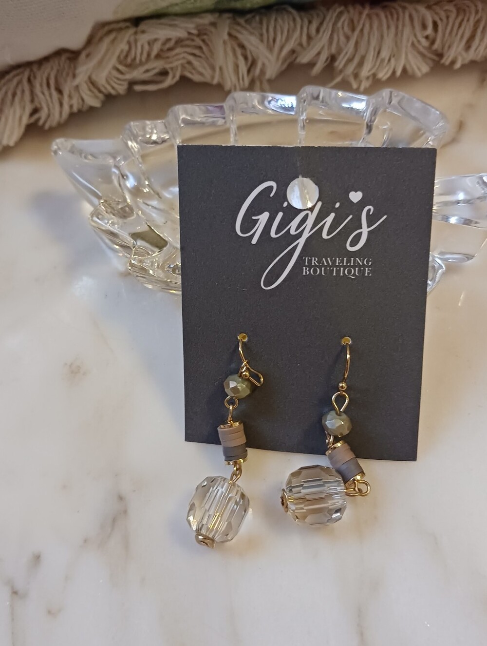NWT Gigi's Crystal Dangle Earrings, Beaded French Hooks